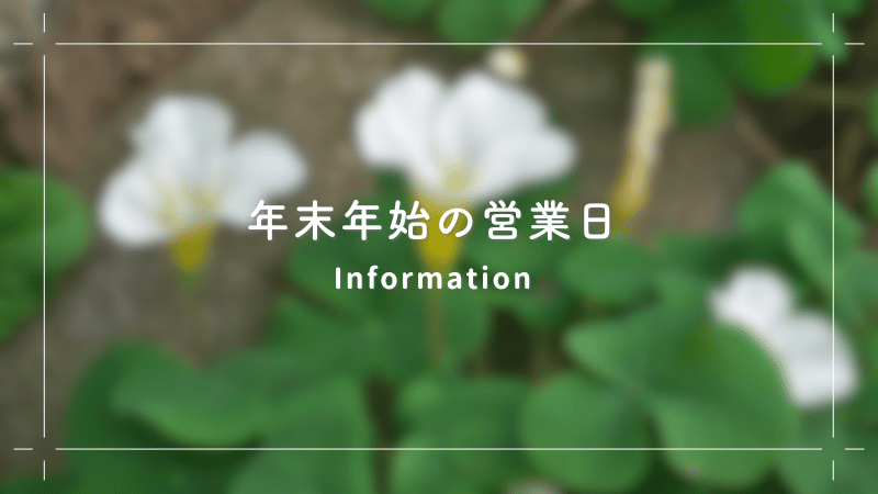 年末年始の営業日のお知らせ